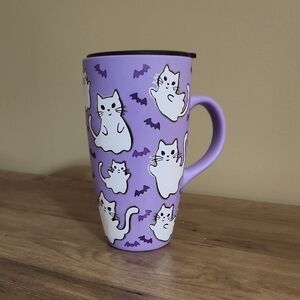Purple Cat-Themed Travel Mug - Halloween